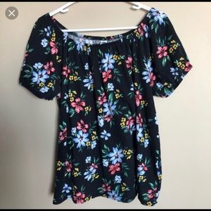 Black floral off the shoulder top.